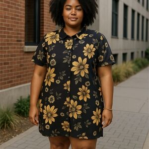 LuLaRoe Black w/ Yellow Floral Charlie Button Down Blouse